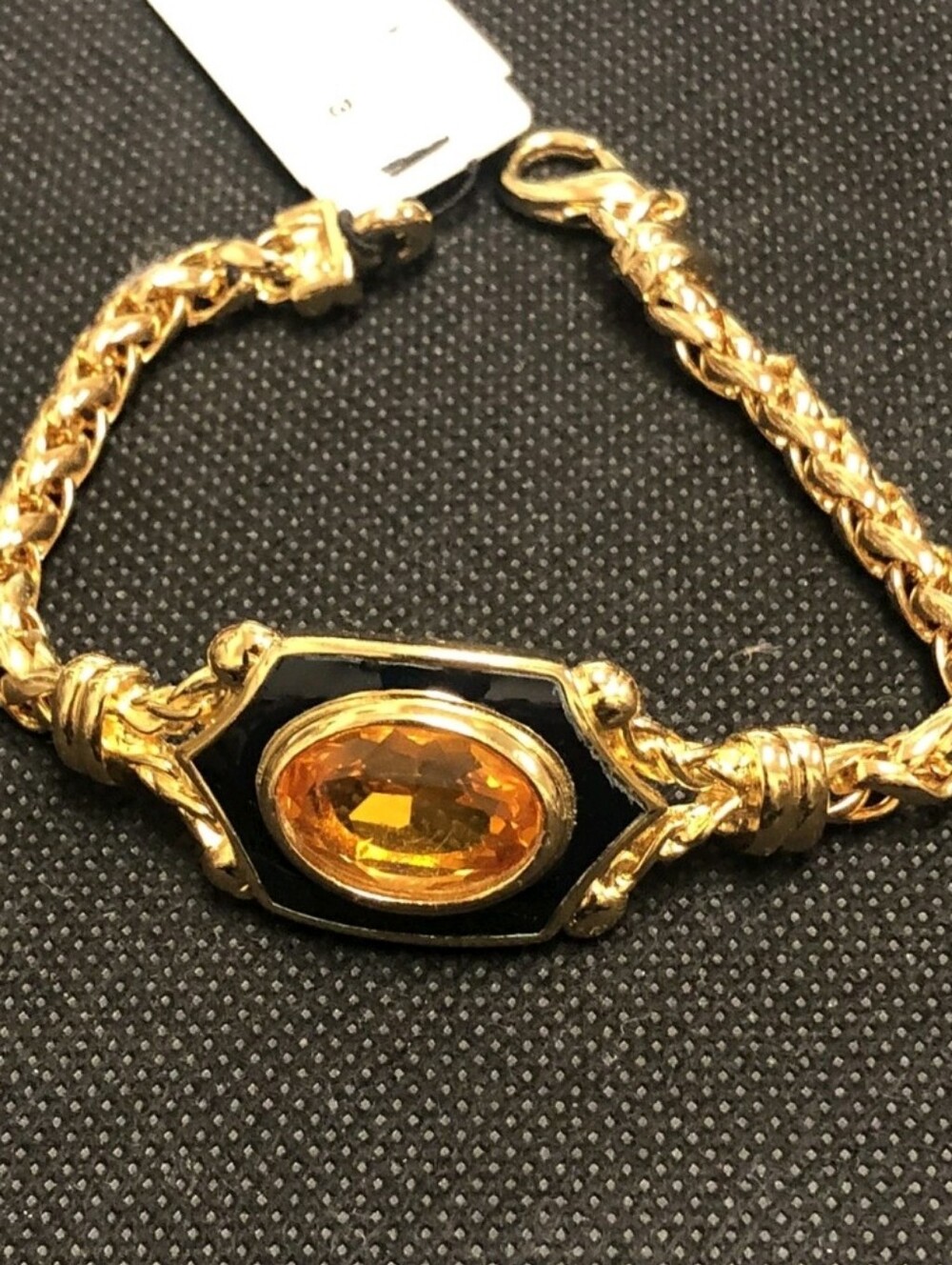 BURBERRYS VTGGold-Tone Womens Bracelet with Amber Stone and Black Enamel/ BNWT
